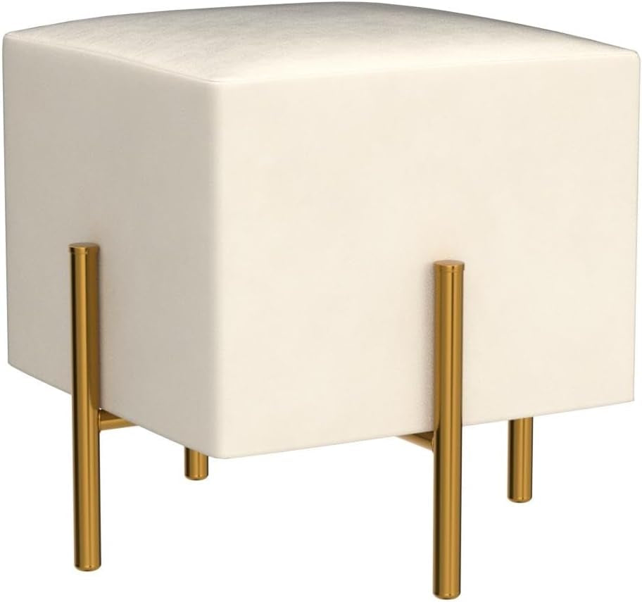 Velvet Ottoman Stool Set of 2, Cream Modern Gold Vanity Stool Square, Contemporary Foot Stool Ottoman, (Cream)