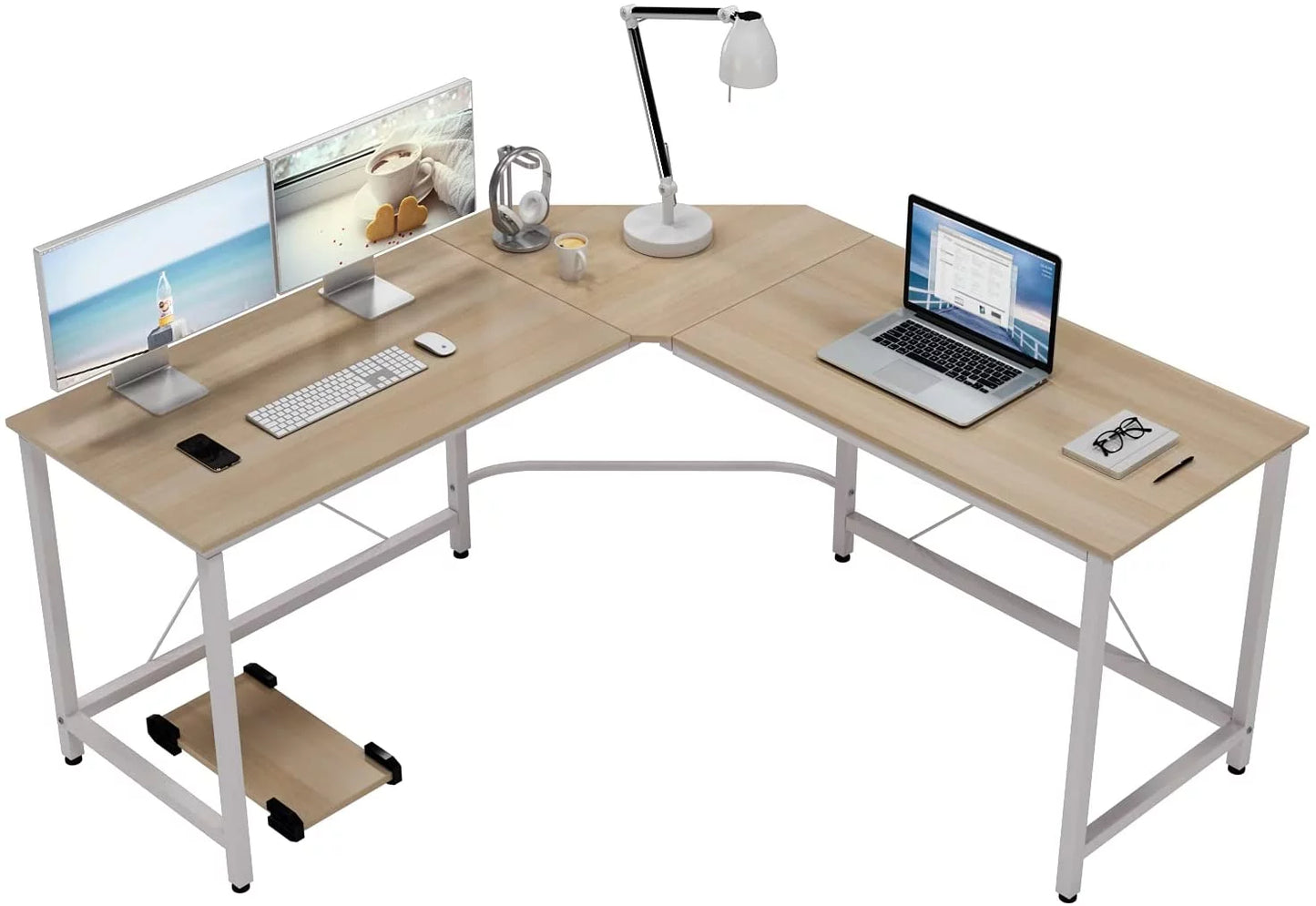 59 in L-Shaped Desk Large Computer Desk, Office Desk, White Oak