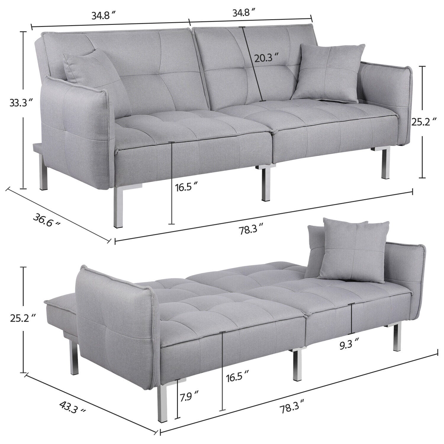 Convertible Sleeper Sofa Bed Couch Pull Out Futon Sofas Daybed Recliner Couches