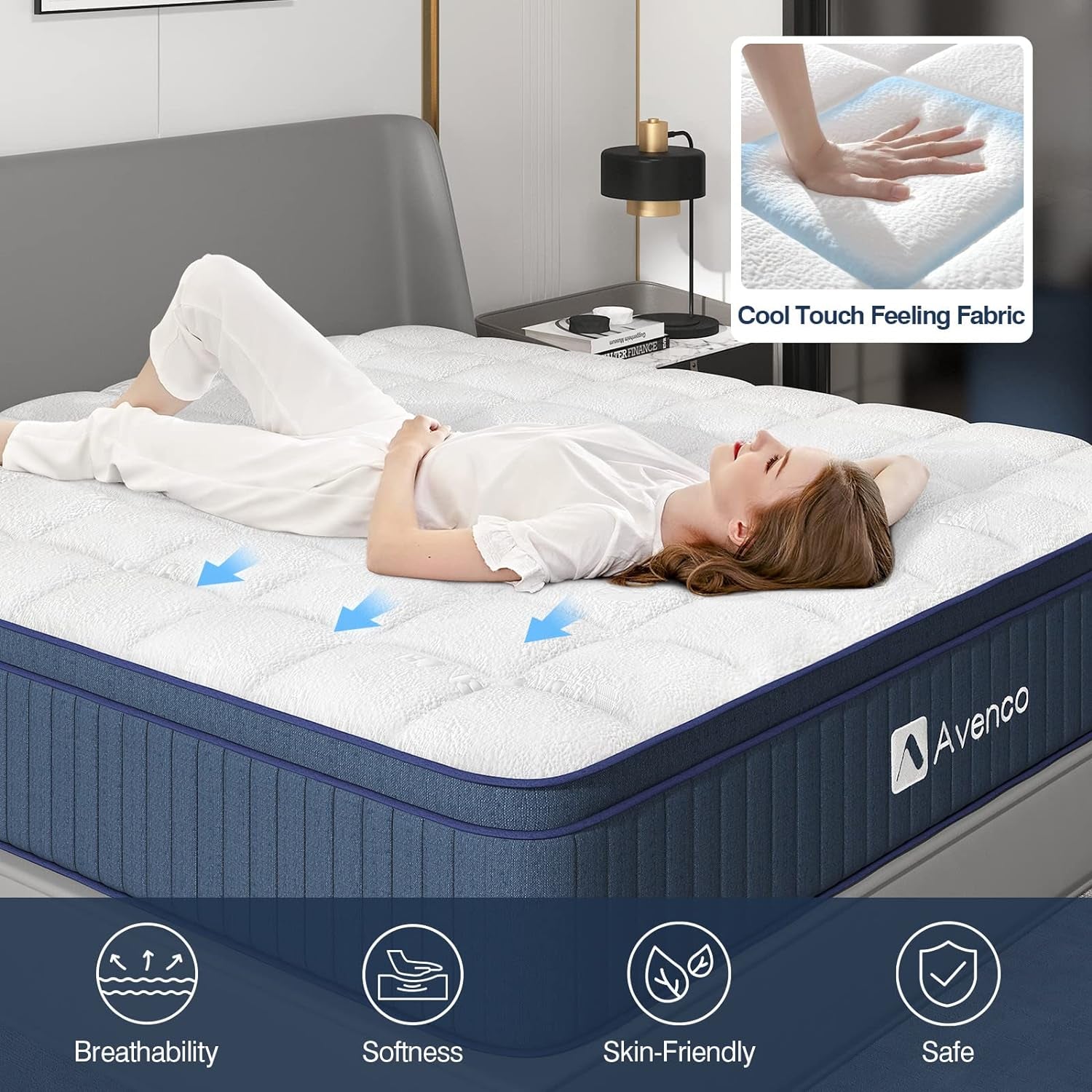 King Size Mattress, Hybrid Mattress in a Box, 12 Inch Medium Firm Individual Pocket Innerspring Mattress, Cool Touch Feeling Fabric, Motion Isolation, Peaceful Sleep