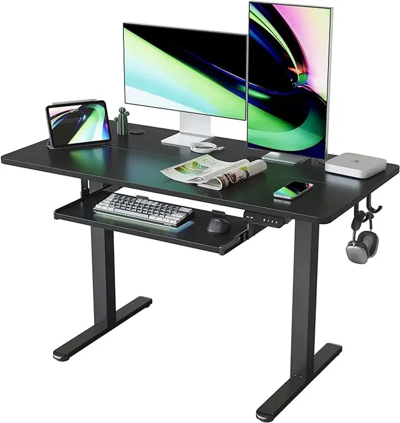 Standing Desk with Keyboard Tray, 48 × 24 Inches Electric Height Adjustable Desk, Sit Stand up Desk