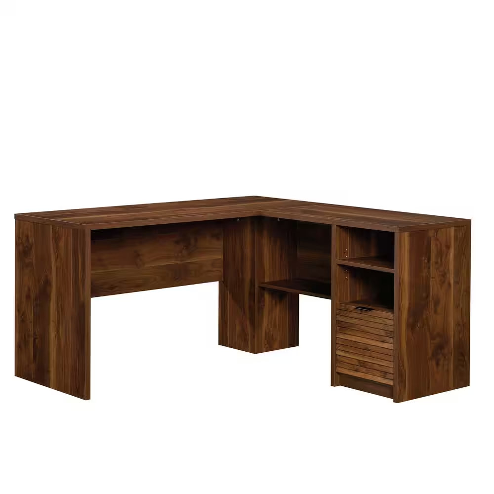 59 In. L-Shaped Grand Walnut 1 Drawer Secretary Desks with File Storage