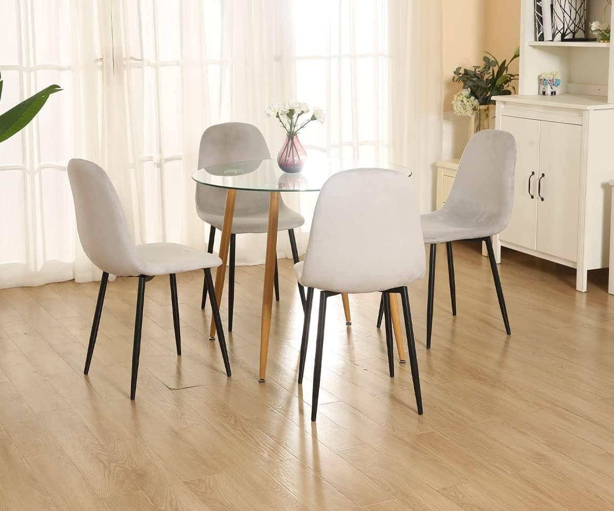 Velvet Dining Chairs Set of 4, (4 Light Grey Chairs)