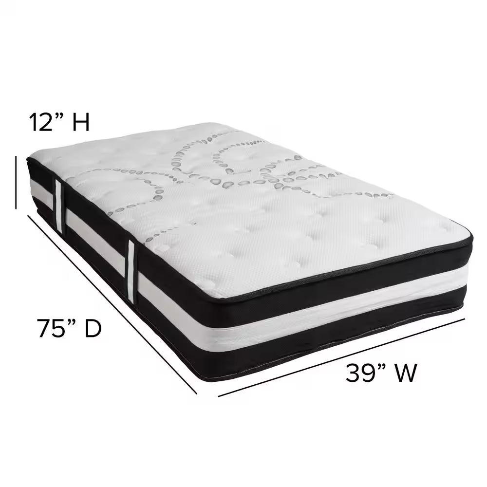 Capri White Twin Comfortable Sleep 12 In. Cushion Firm Hybrid Pocket Spring Mattress in a Box