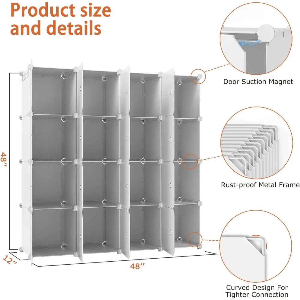 Portable Closet Wardrobe, 16-Cube Clothes Storage Organizer, Bedroom Furniture