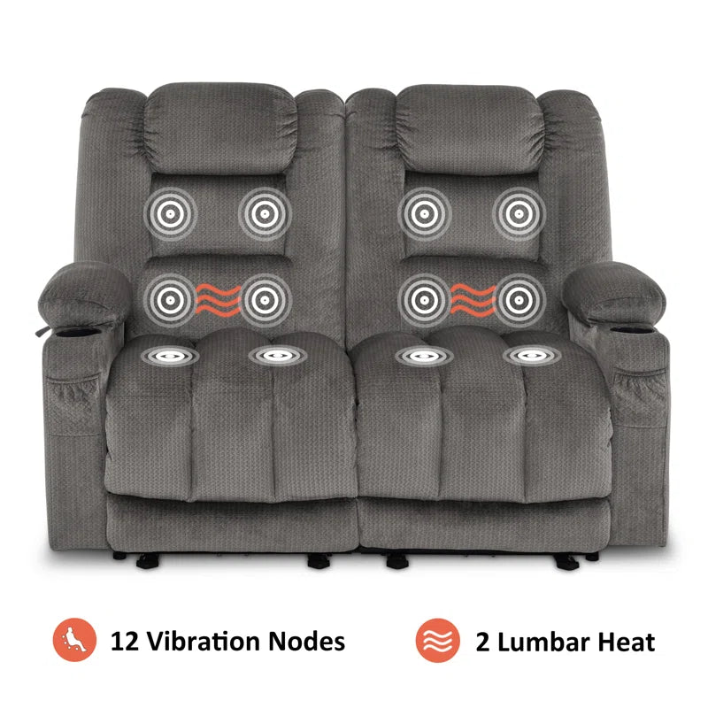 Electric Reclining Loveseat Sofa with Heat and Massage, Fabric Power Loveseat Recliner