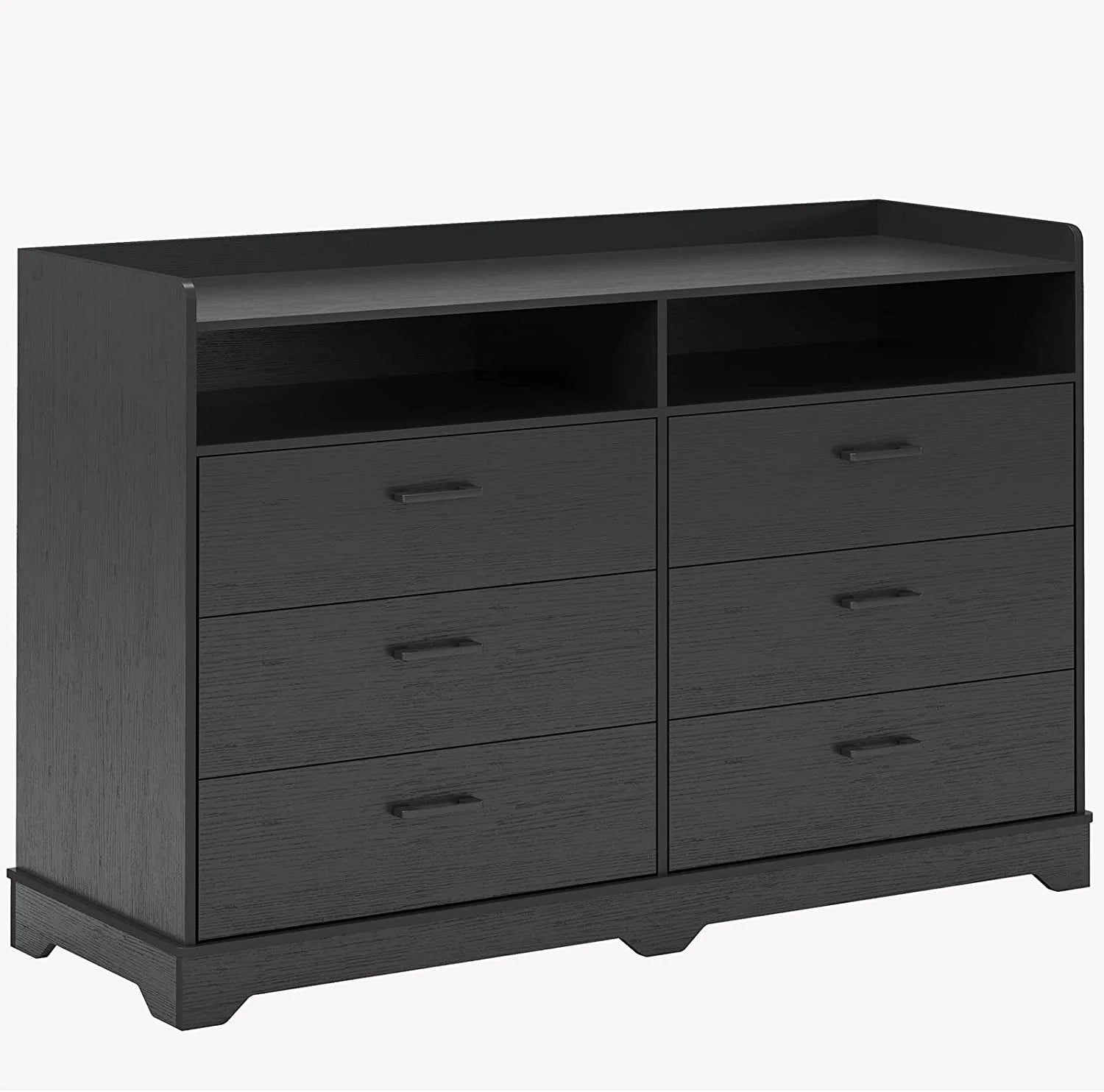 6 Drawers Dresser, 2 Open Cubby, Black