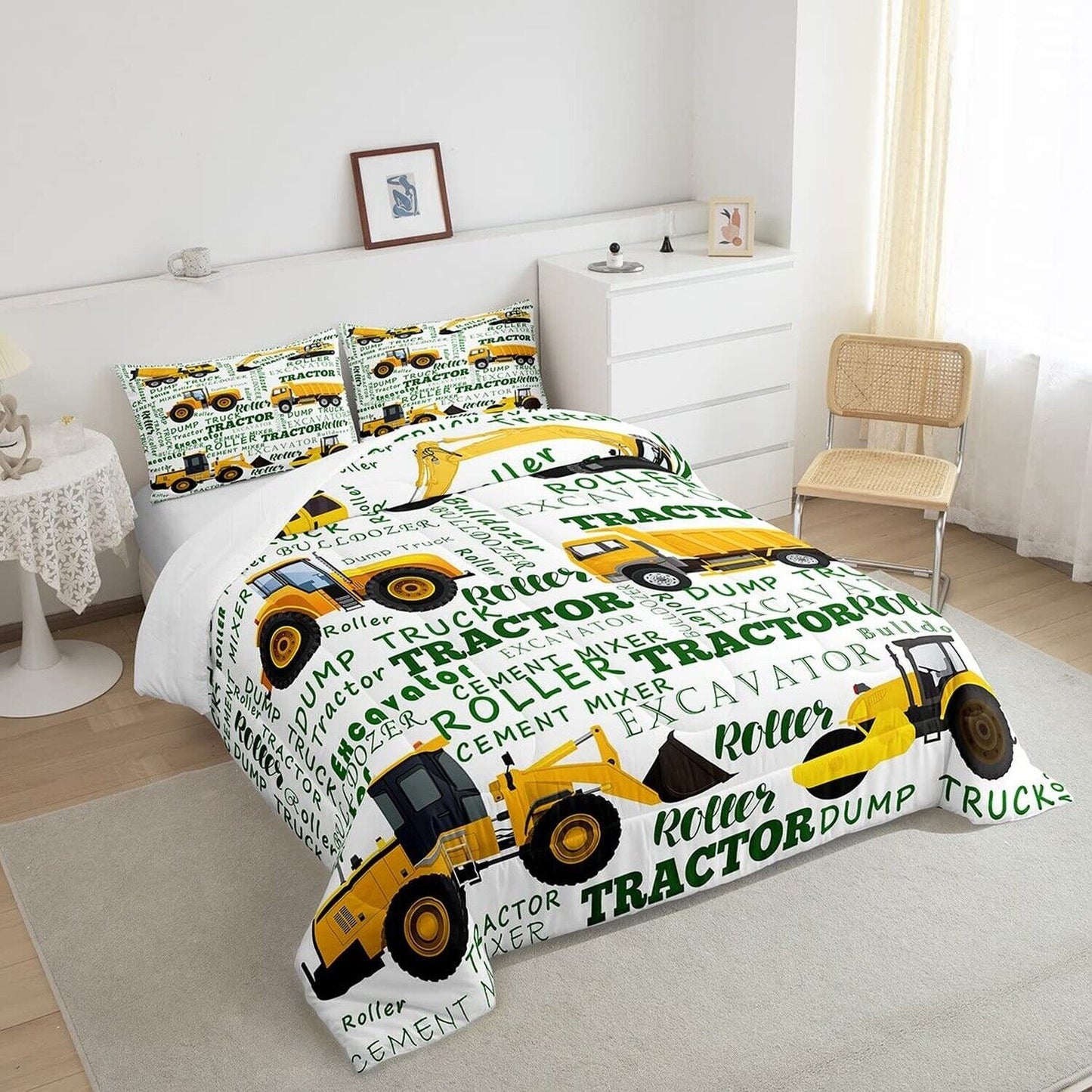 Yellow Truck down Comforter Twin Cartoon Construction Bedding Set