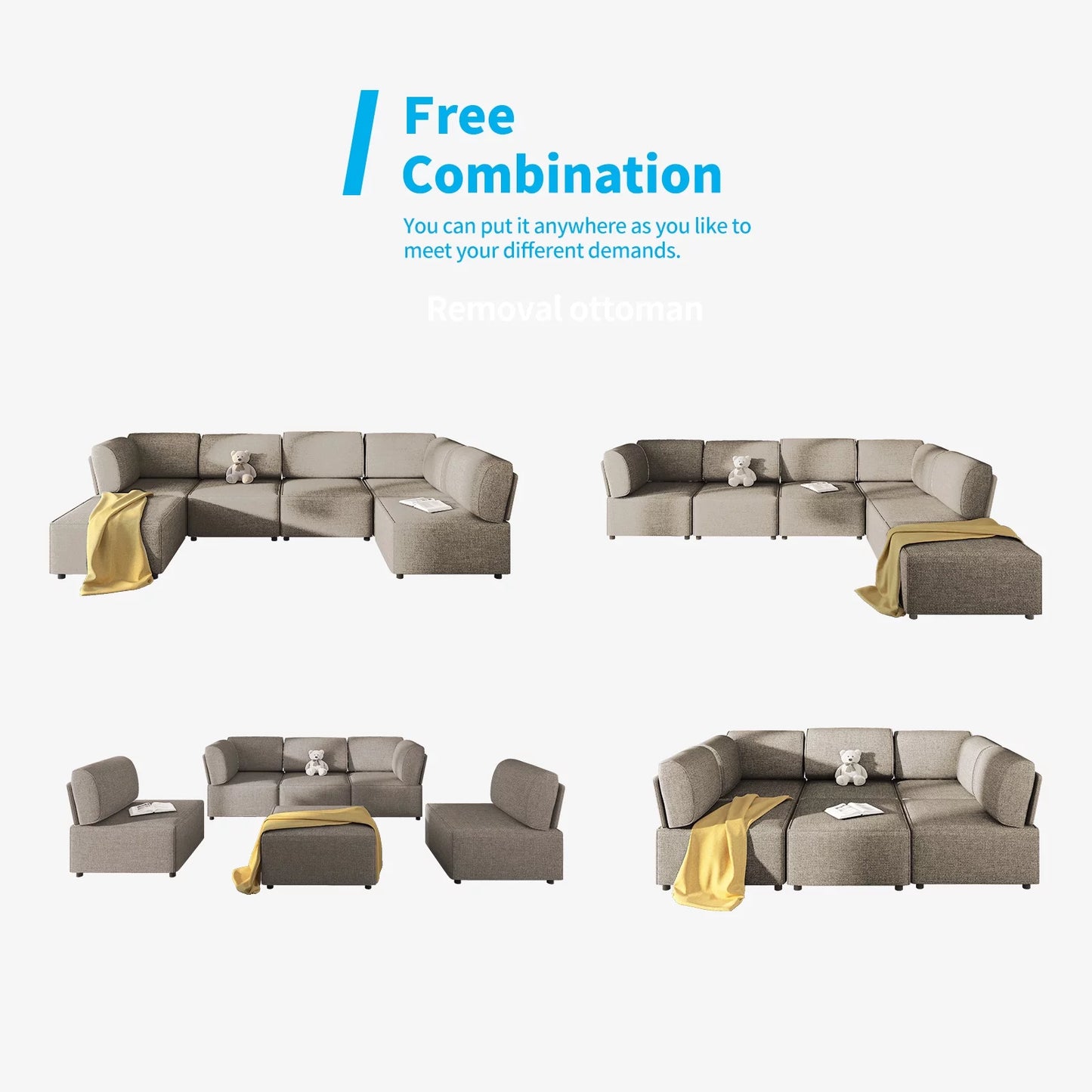 Sectional Couch Sofa Bed, Modular Oversized Couch, U/L Shaped Couch and Queen Sleeper Sofa, Convertible Sofa Set,Light Tan