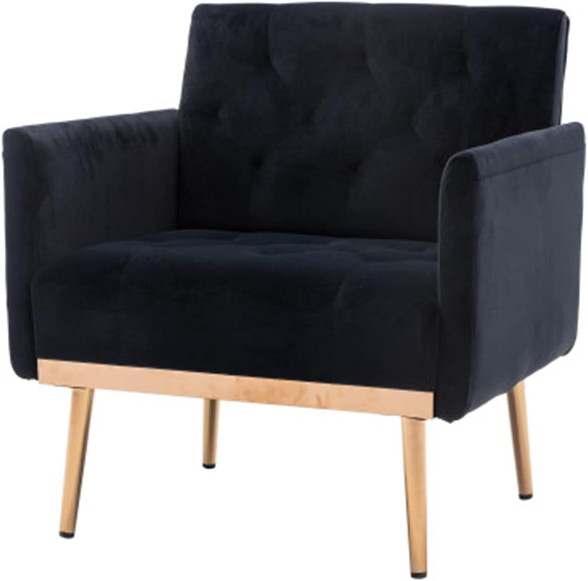 Square Velvet Accent Chair, Golden Metal Leg Single Sofa Chair, (BLACK)