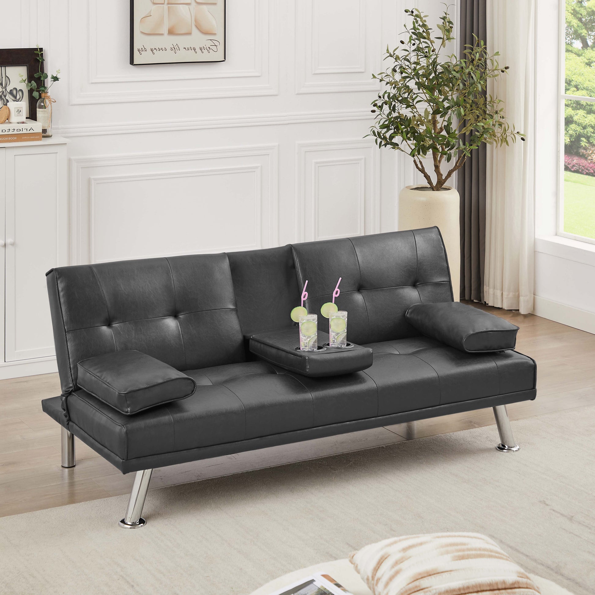 Convertible Futon Sofa Bed - Versatile Comfort with Sturdy Modern Faux Leather Design, 