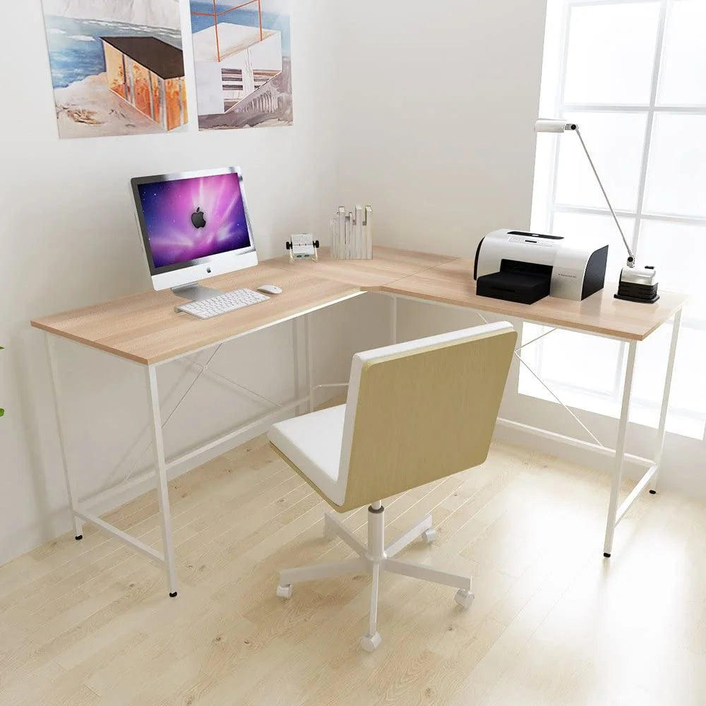 59 in L-Shaped Desk Large Computer Desk, Office Desk, White Oak