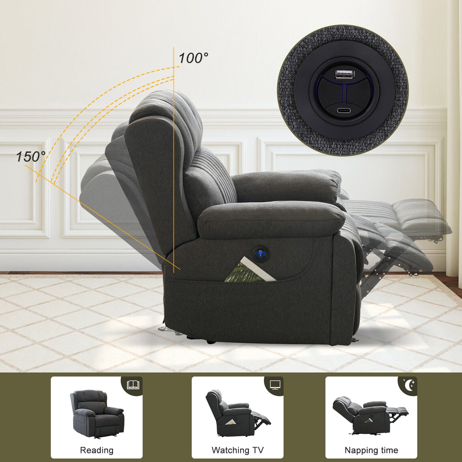 Electric Power Recliner Chair with Massage and Heat, Electric Recliner Chairs