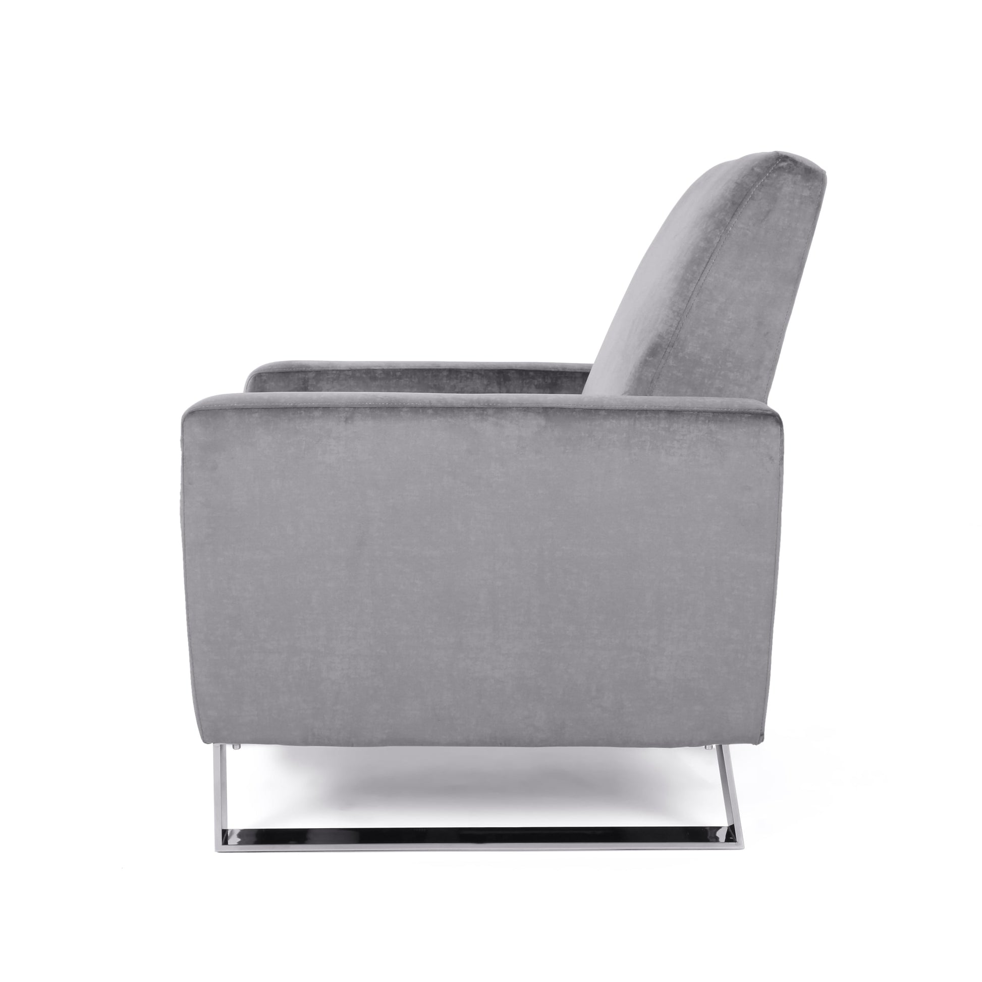 Pendry Modern Upholstered Pushback Recliner, Gray Fabric and Silver