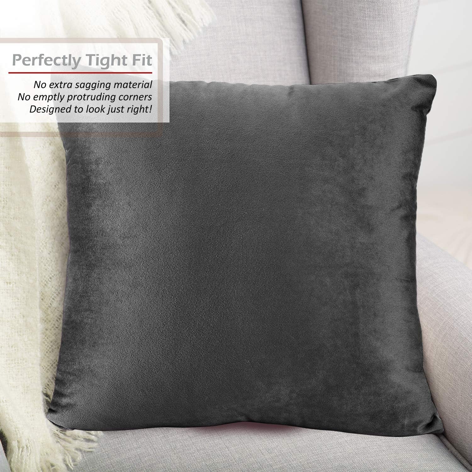 Throw Pillow Covers, Cozy Velvet Decorative Grey Pillow Covers 18 X 18 Inches, Set of 2