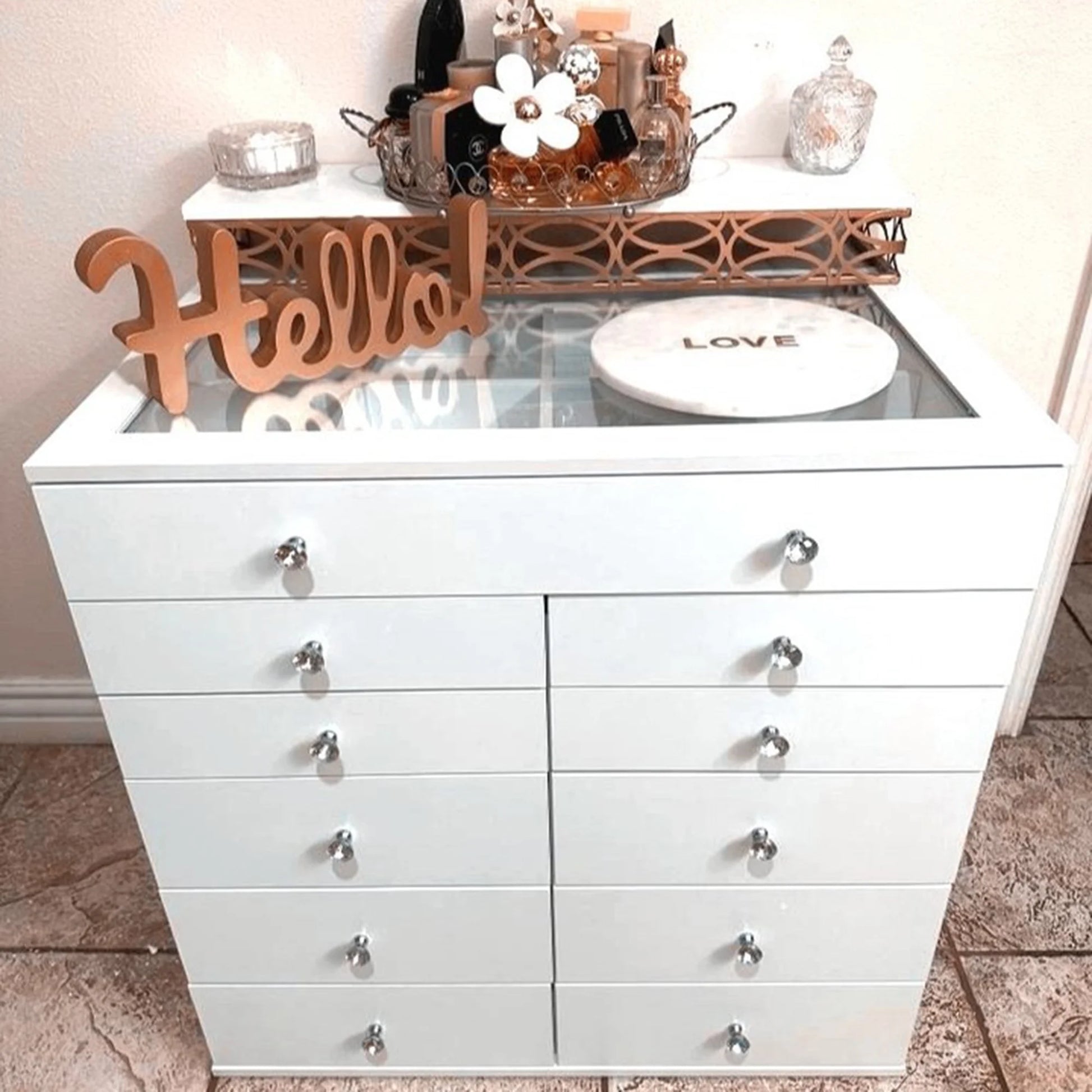 Display Chest with 11 Drawer, Craft Storage Organization (White)