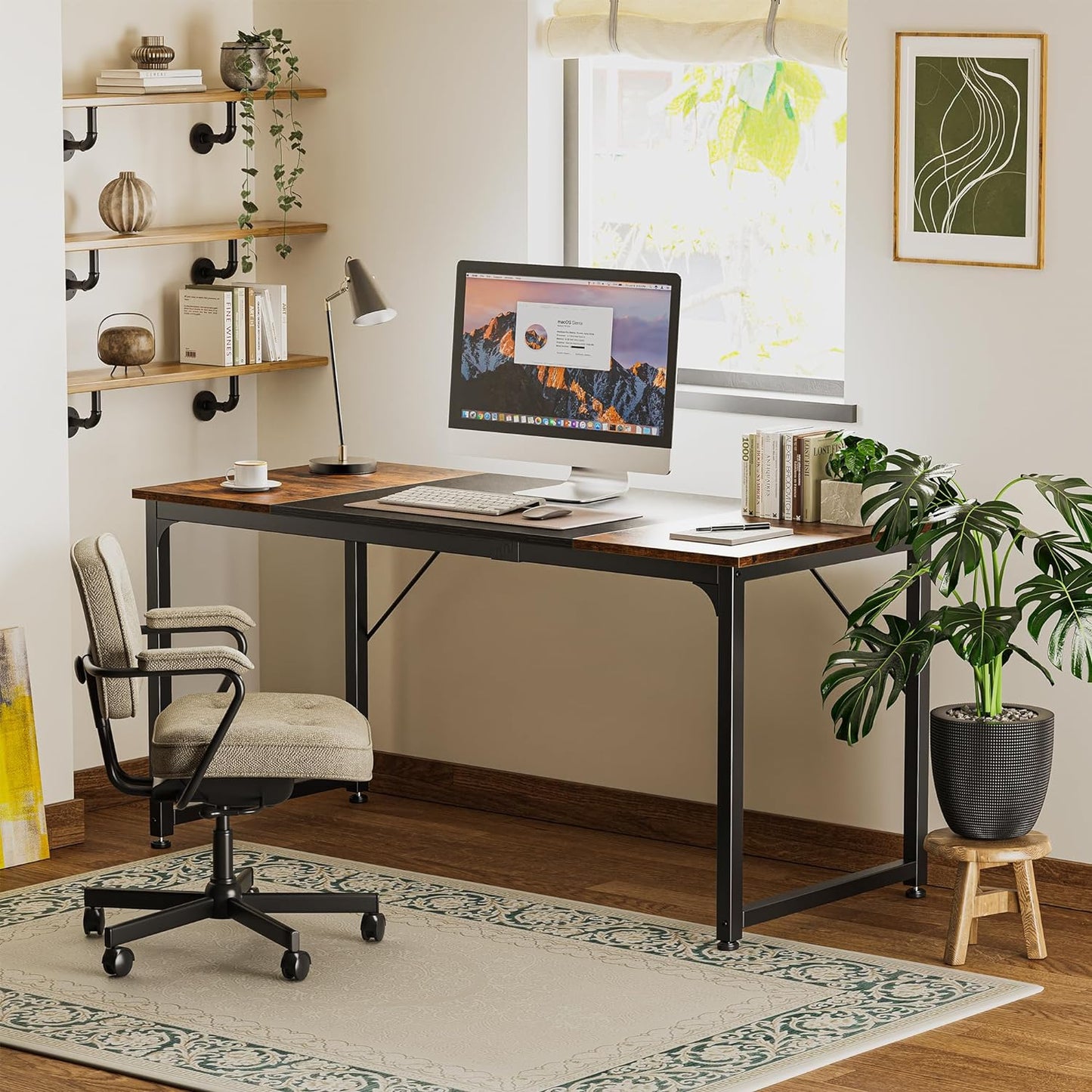 Computer Desk, 63 Inch Office Desk, with Storage