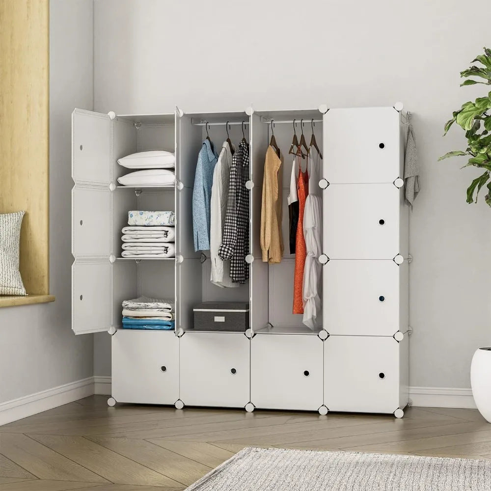 Portable Closet Wardrobe, 16-Cube Clothes Storage Organizer, Bedroom Furniture