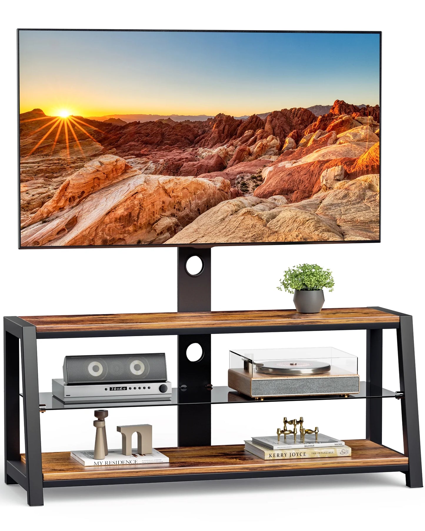 Swivel TV Stand with Mount, Wood Floor TV Stand for 65" TV Bedroom