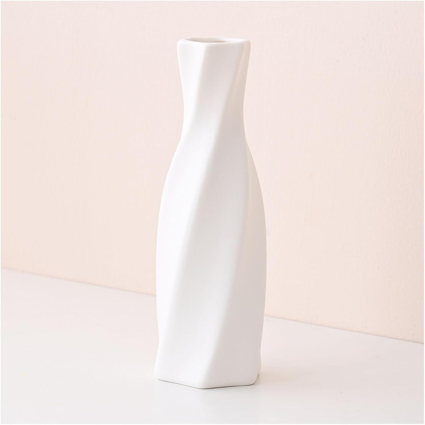 Ceramic Vase, Flowers Vase Modern Home Decor, White Geometric Decorative Vases for Living Room, Dried Flower Vase