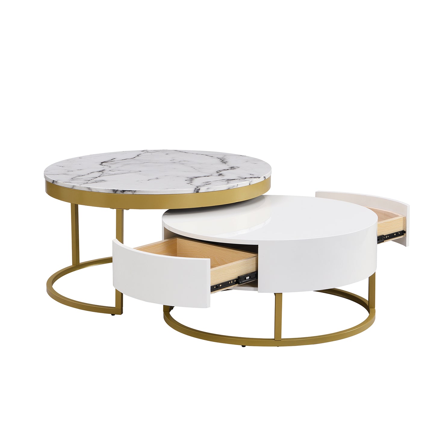 2pc Gold Nesting Coffee Table Set - Storage Drawers