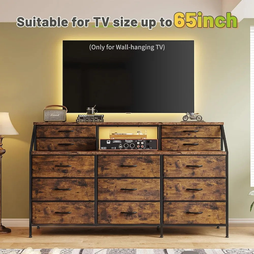 55”W Dresser with 13 Large Drawer, Dressers with 2 Shelves