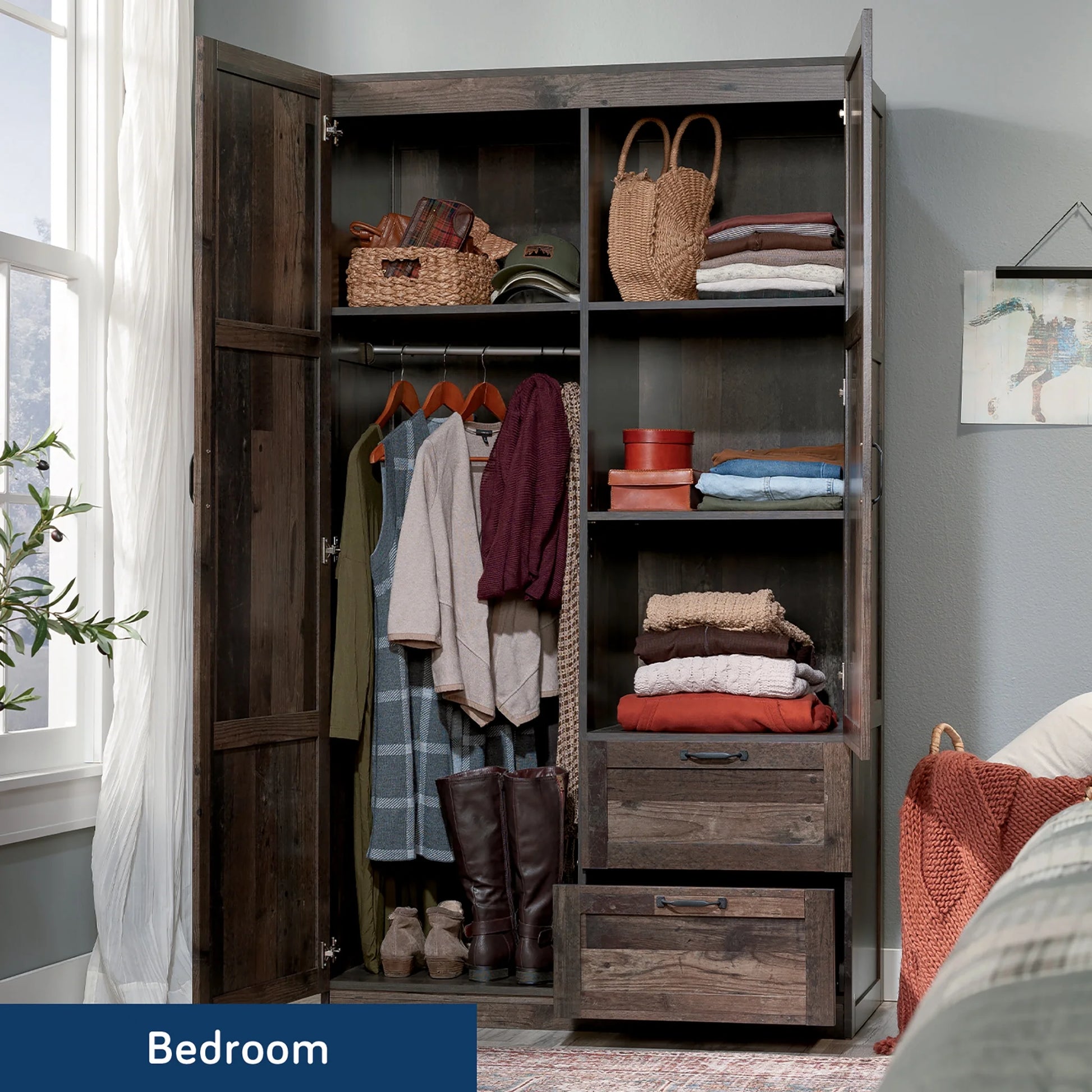 Wardrobe/Storage Cabinet, Reclaimed Pine Finish