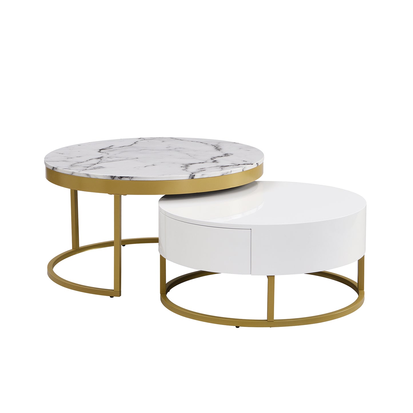 2pc Gold Nesting Coffee Table Set - Storage Drawers