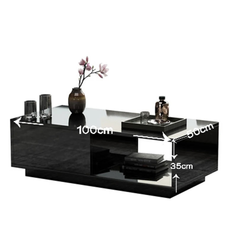 Modern Living Room High-Gloss RGB LED Coffee Table Coffee Table 2 Drawer Cabinet Storage