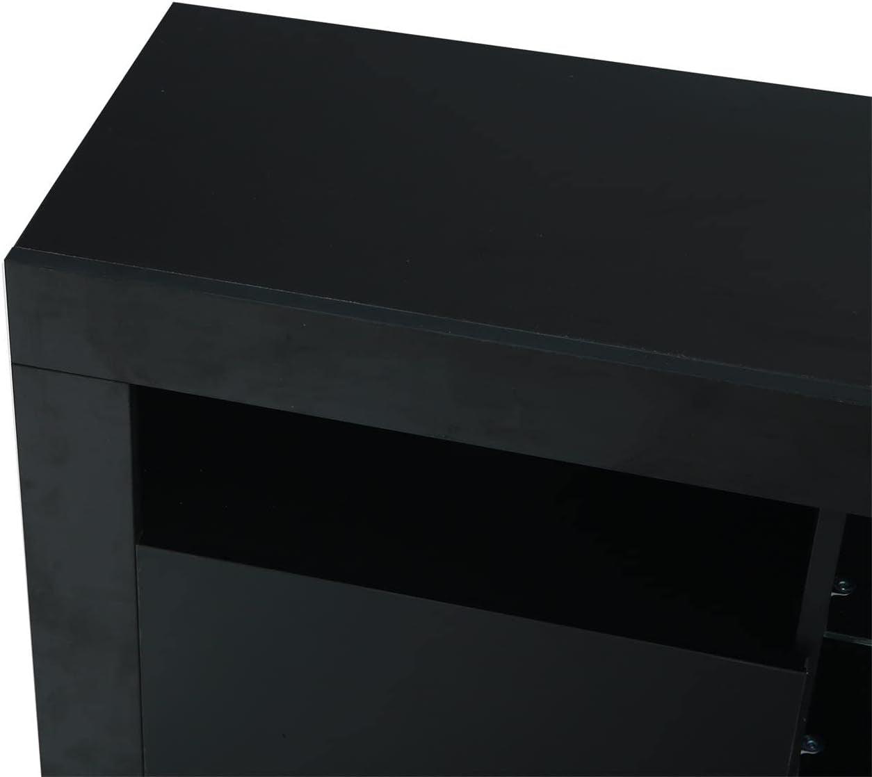 Modern TV Stand,57" TV Console Matte Body High Gloss Fronts with 16 Color Leds for 65 Inch Tv, Wood  (Black)