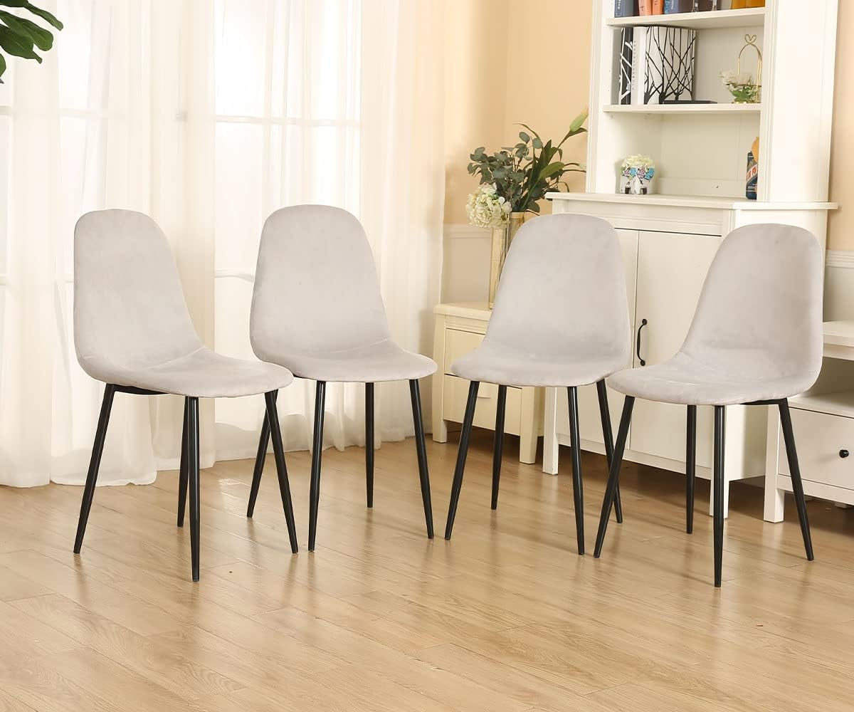 Velvet Dining Chairs Set of 4, (4 Light Grey Chairs)