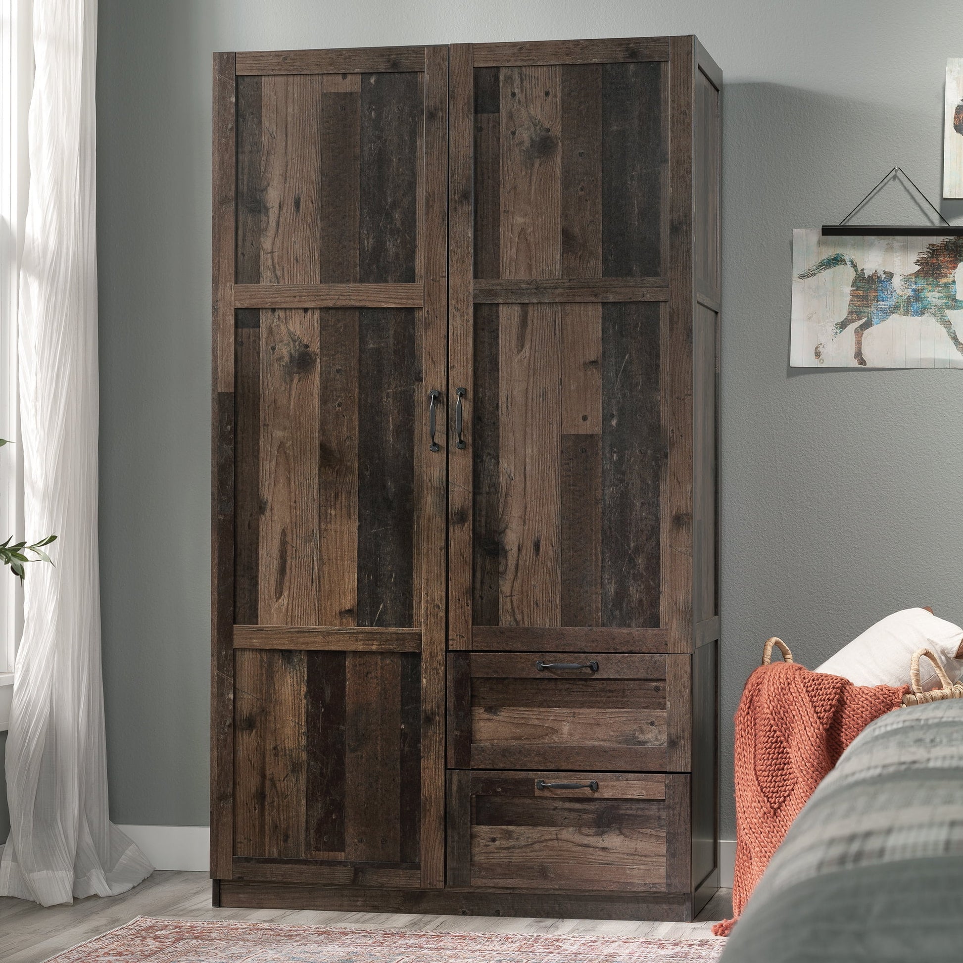 Wardrobe/Storage Cabinet, Reclaimed Pine Finish