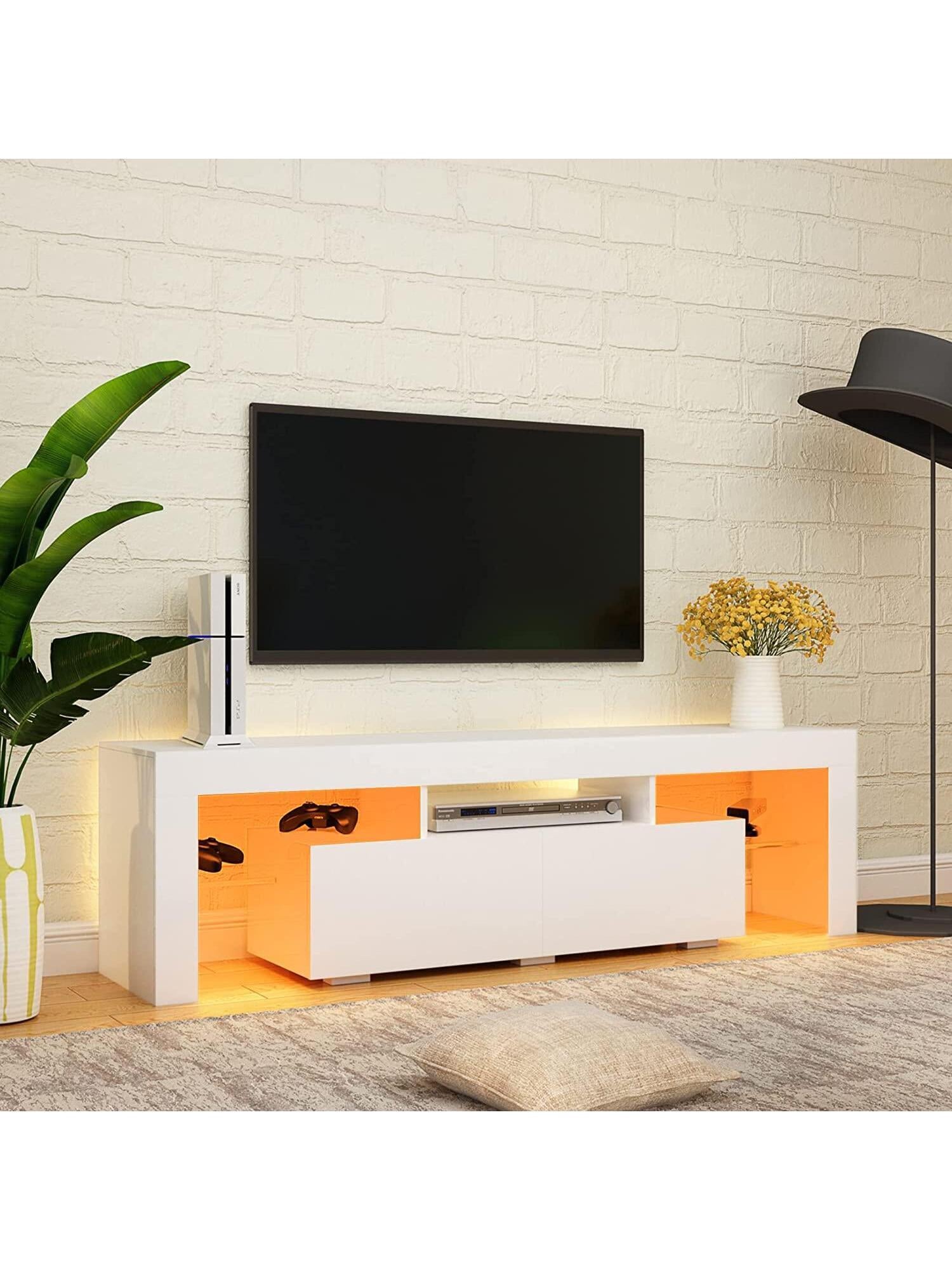 63 Inch TV Stand, Led  Glossy Entertainment Center, for 60/65/70 Inch 