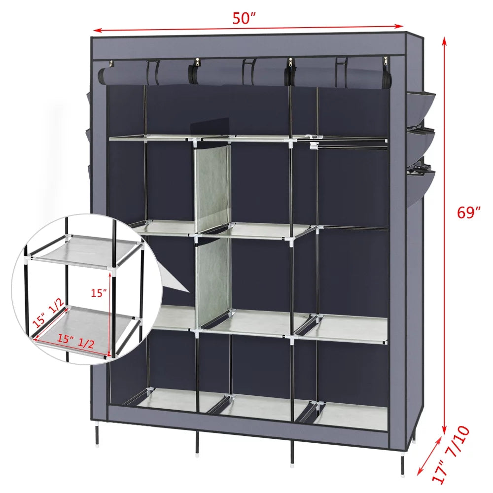 69" Wardrobe Clothing Storage, Gray