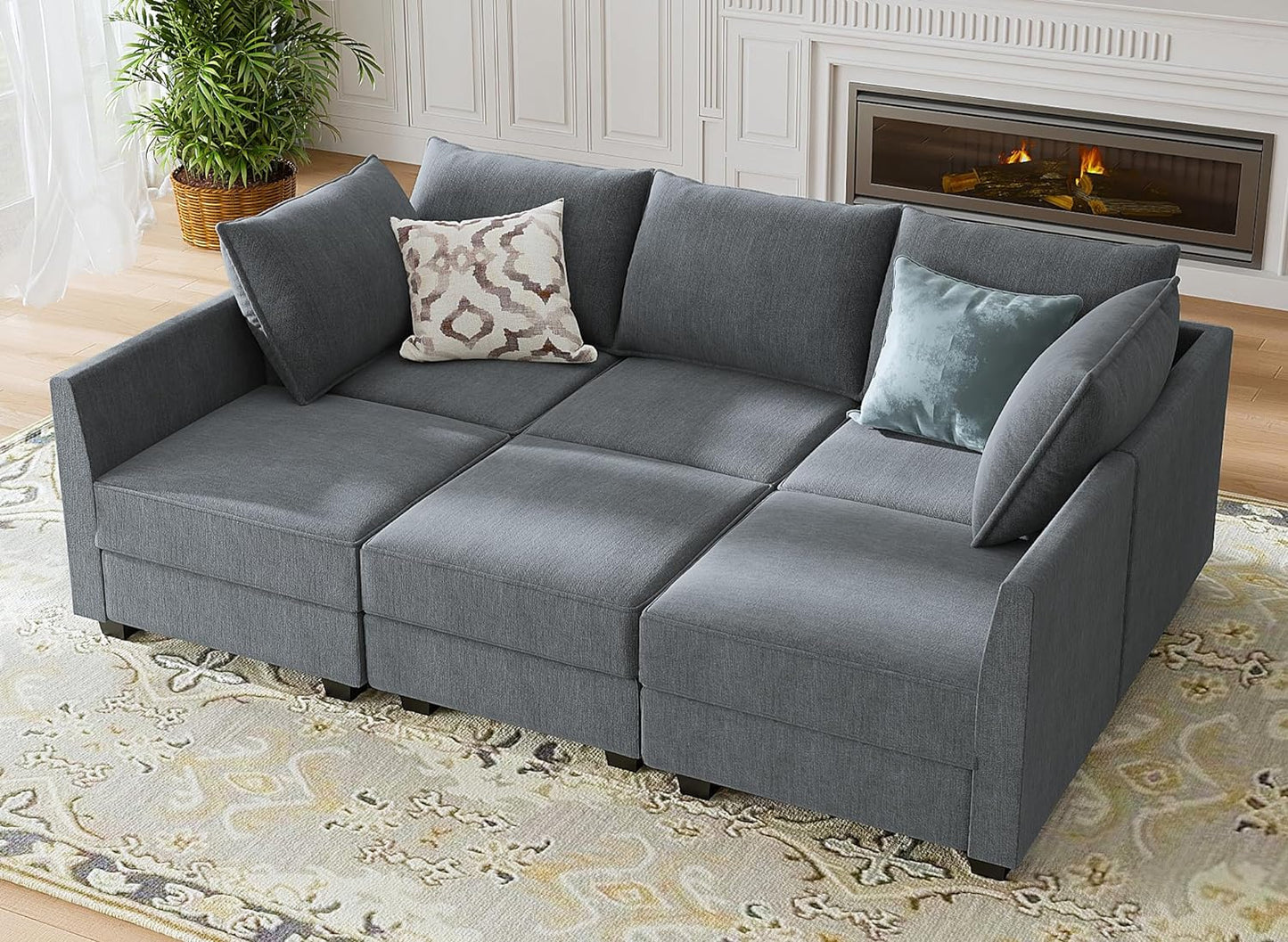 Modular Sectional Sofa U Shaped with Reversible Chaise with Storage, Bluish Grey