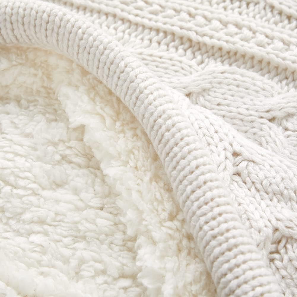 Knitted Throw Blankets Beige, Clearance Cable Sweater Knitting Throw Blanket, Cream 51X63 Inch