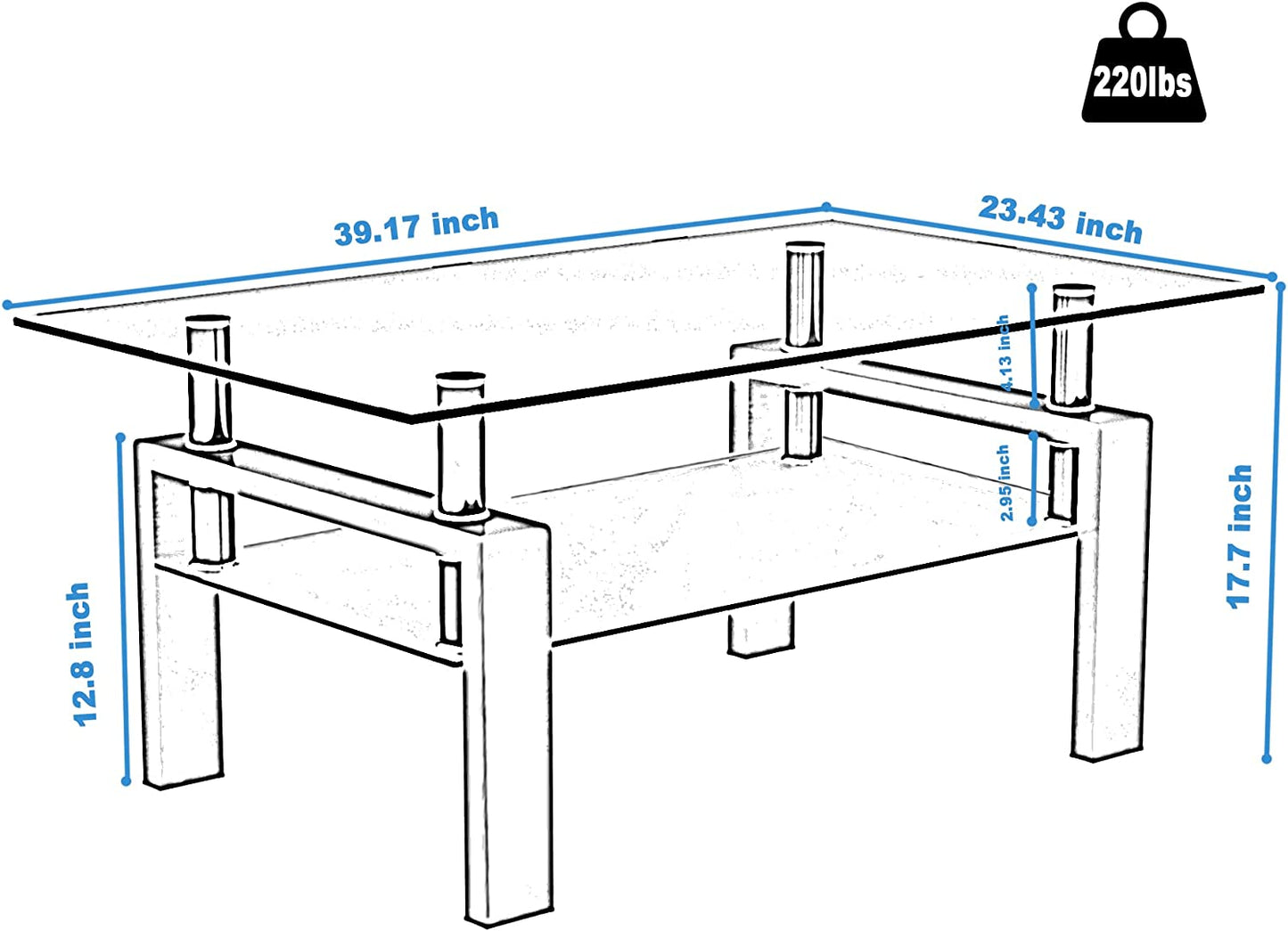 Glass Coffee Table, Rectangle Coffee Table (Black Glass)