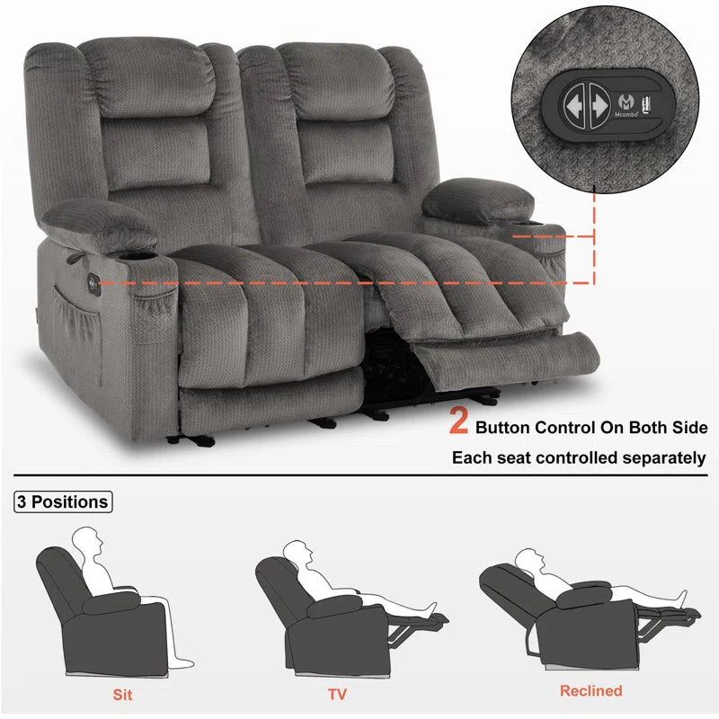 Electric Reclining Loveseat Sofa with Heat and Massage, Fabric Power Loveseat Recliner