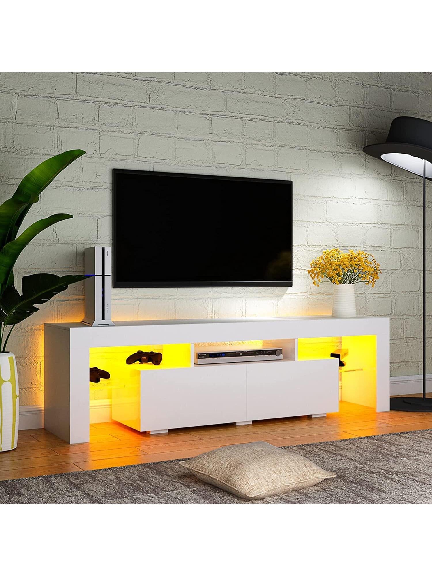 63 Inch TV Stand, Led  Glossy Entertainment Center, for 60/65/70 Inch 