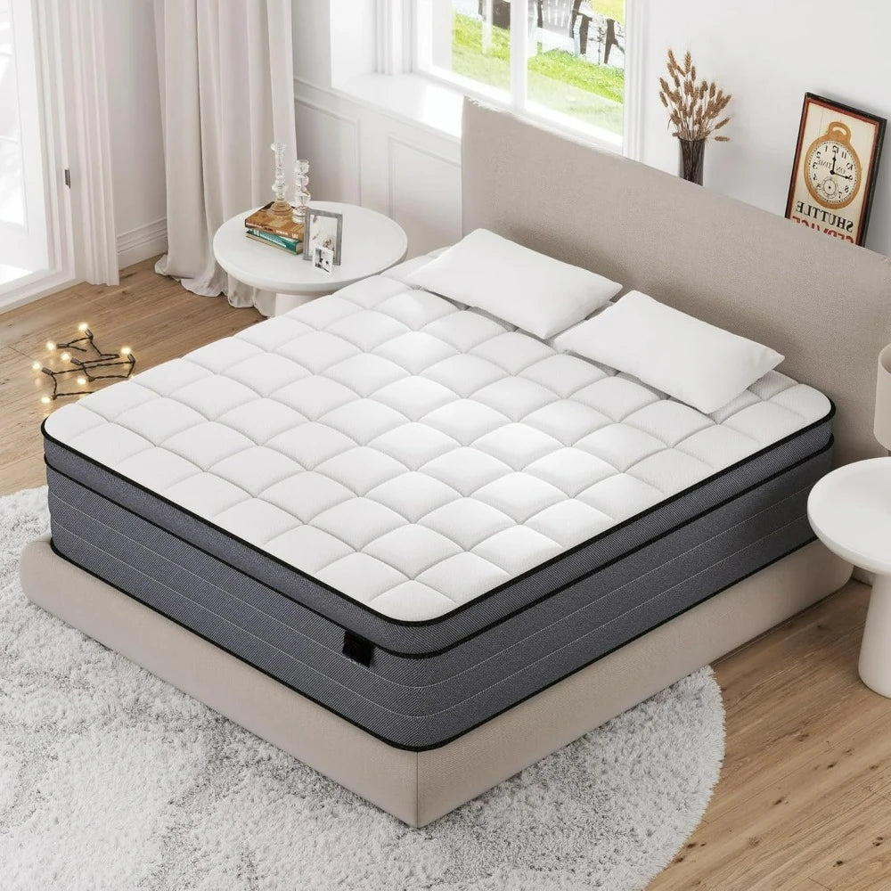 Full Size Mattress, 12 Inch Hybrid Mattress, with Gel Memory Foam and Pocketed Springs, Plush Feel Medium Firm Mattress Full