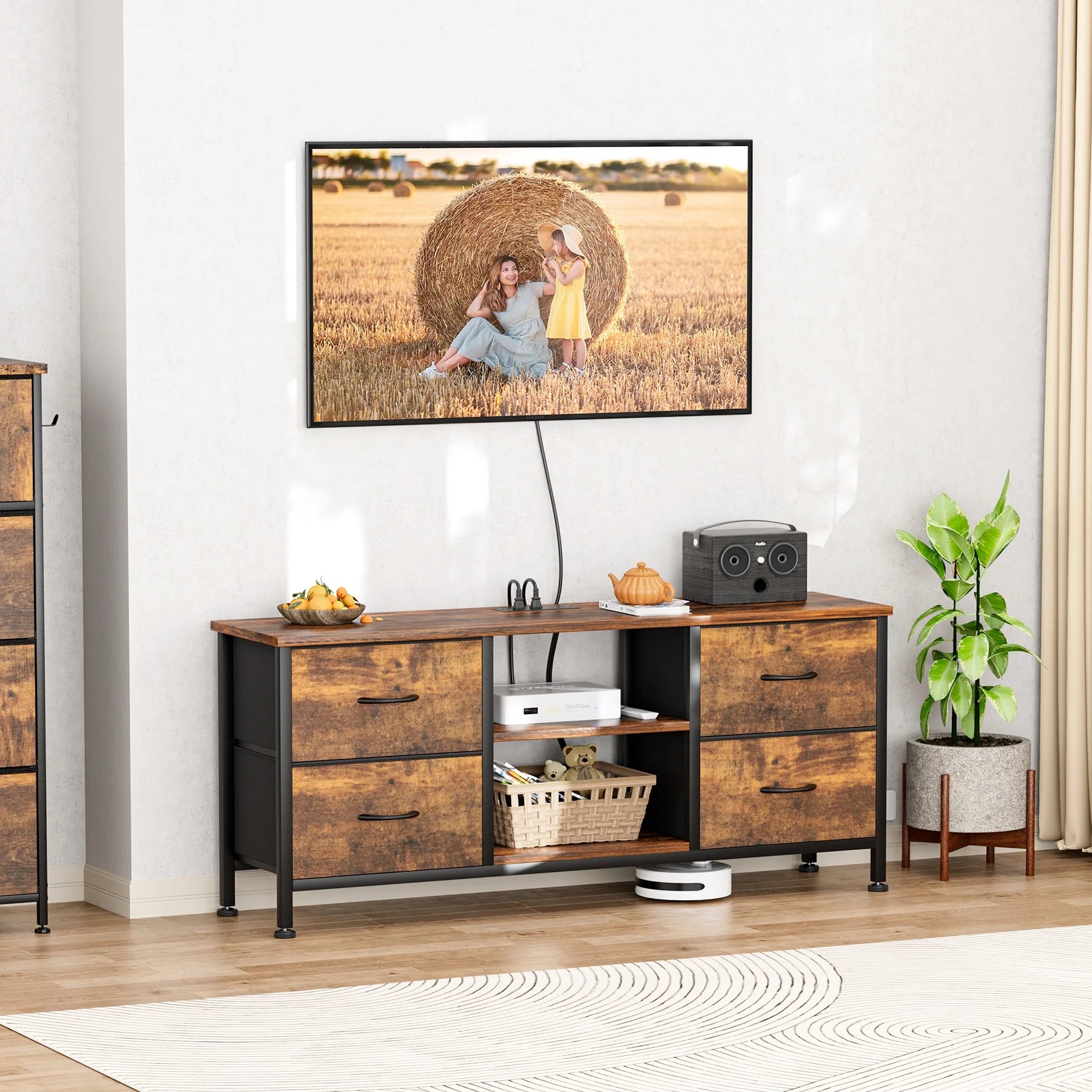 4 Drawer Dresser TV Stand, 50", Brown