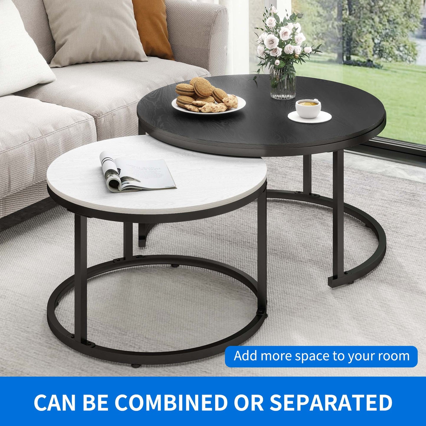 2pc Coffee Table Set, White & Black