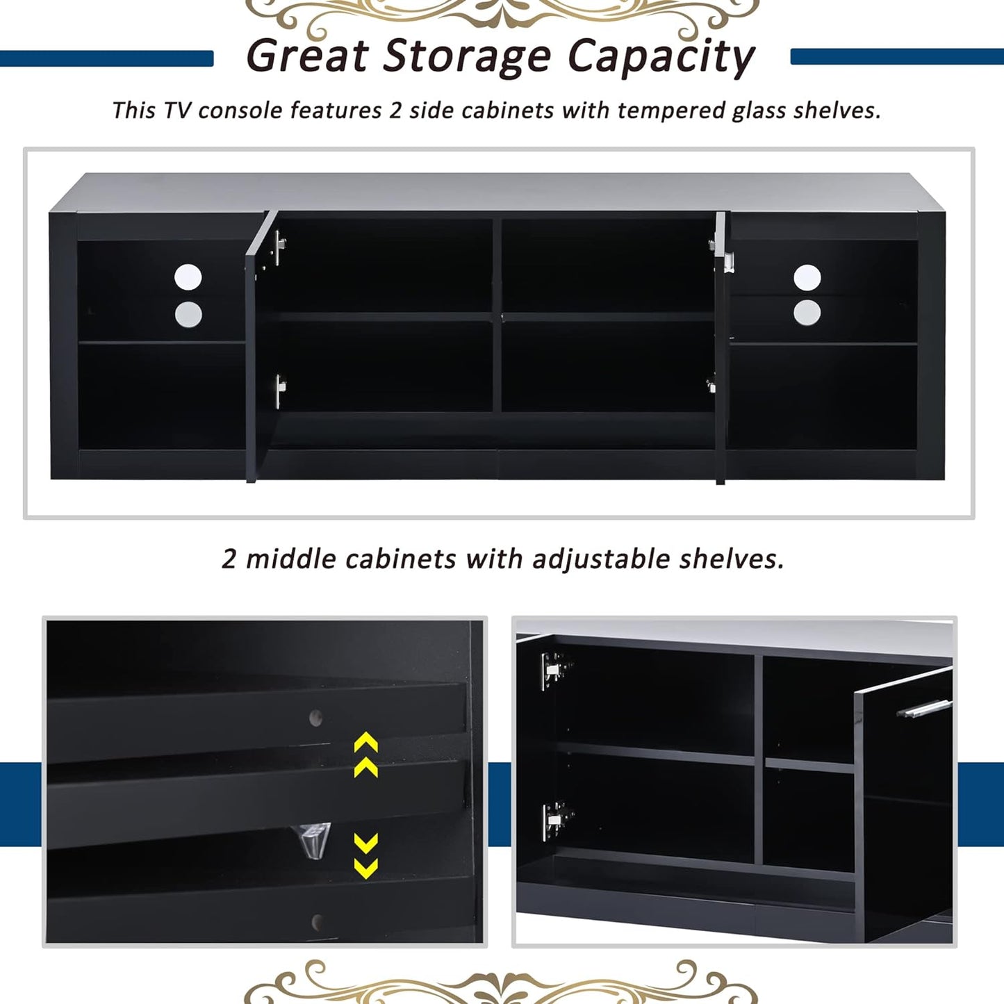 Modern TV Stand with Storage, with LED Color Changing Lights