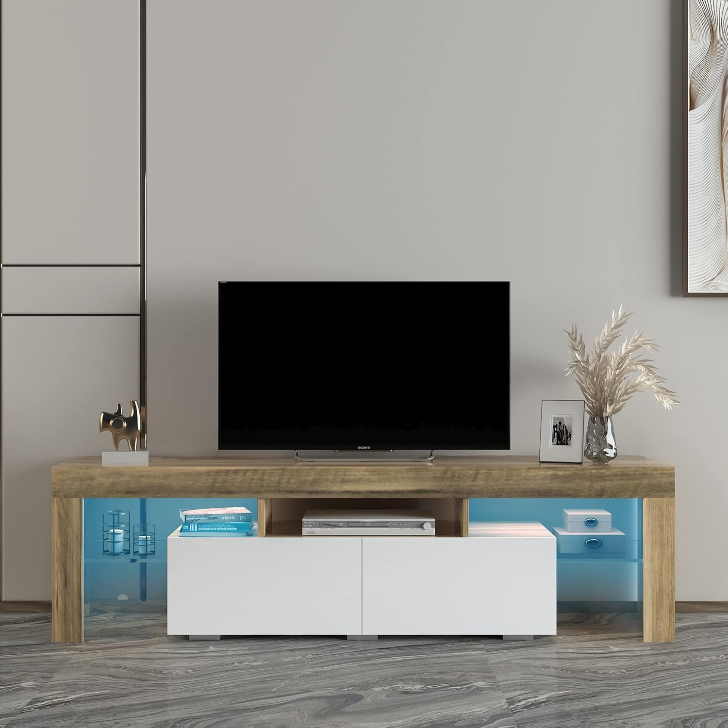 63 Inch Modern TV Stand with LED Lights,16 Colors with 2 Drawers