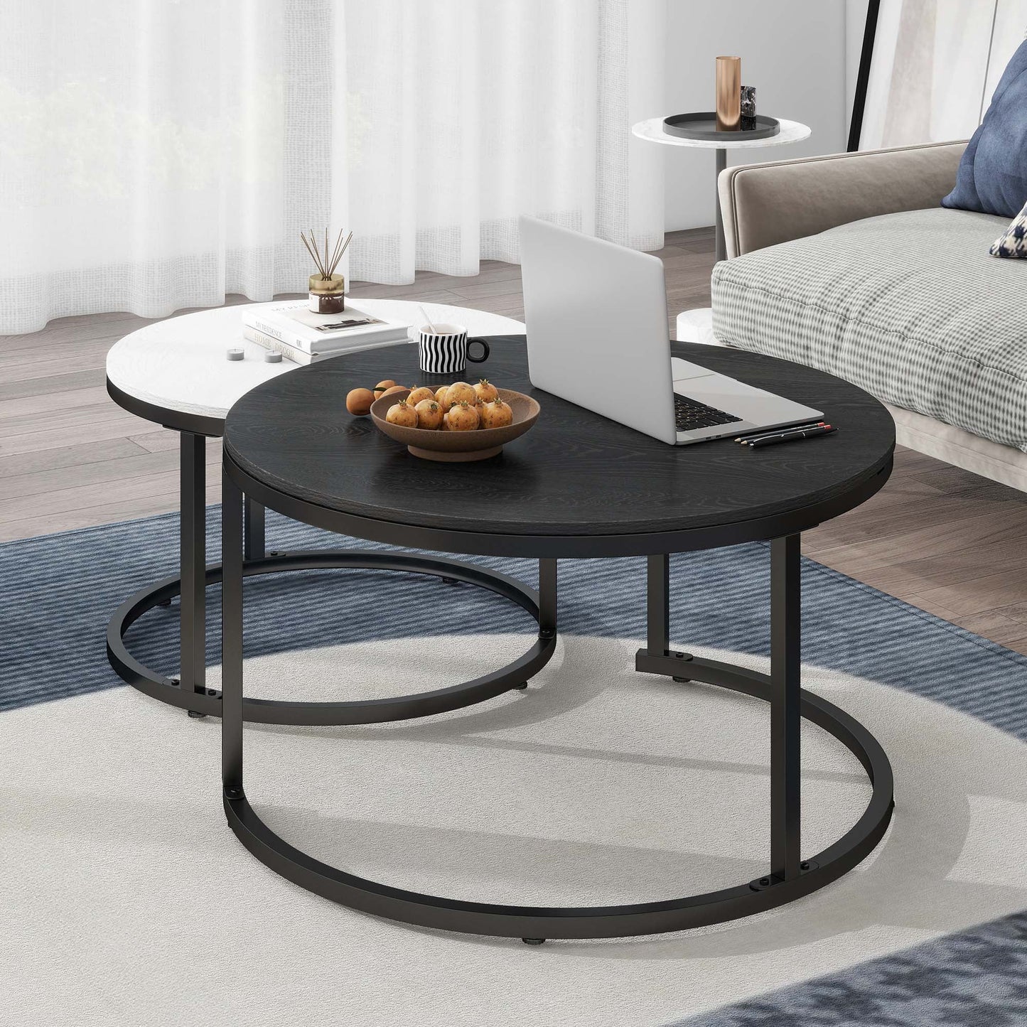 2pc Coffee Table Set, White & Black