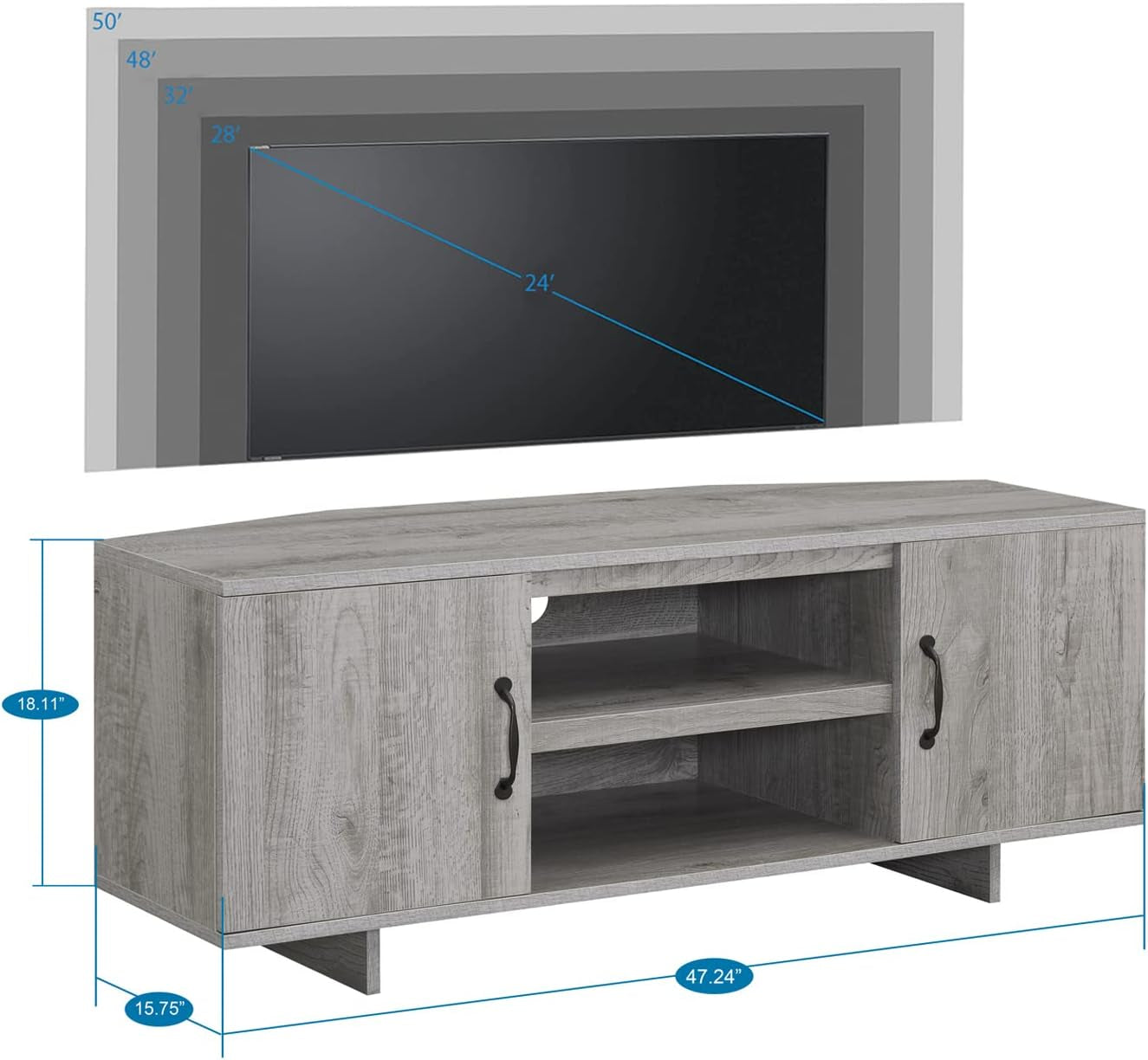 Corner TV Stand for 50" TV, Storage Space