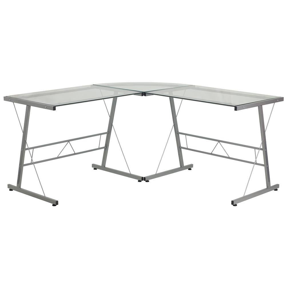 83.5 In. L-Shaped Clear/Silver Computer Desks with Glass Top