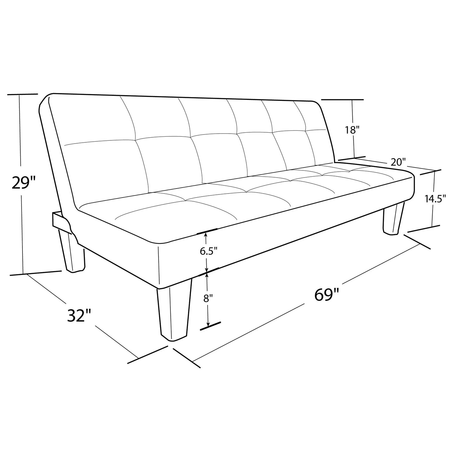 Aria Futon Sofa Bed, White