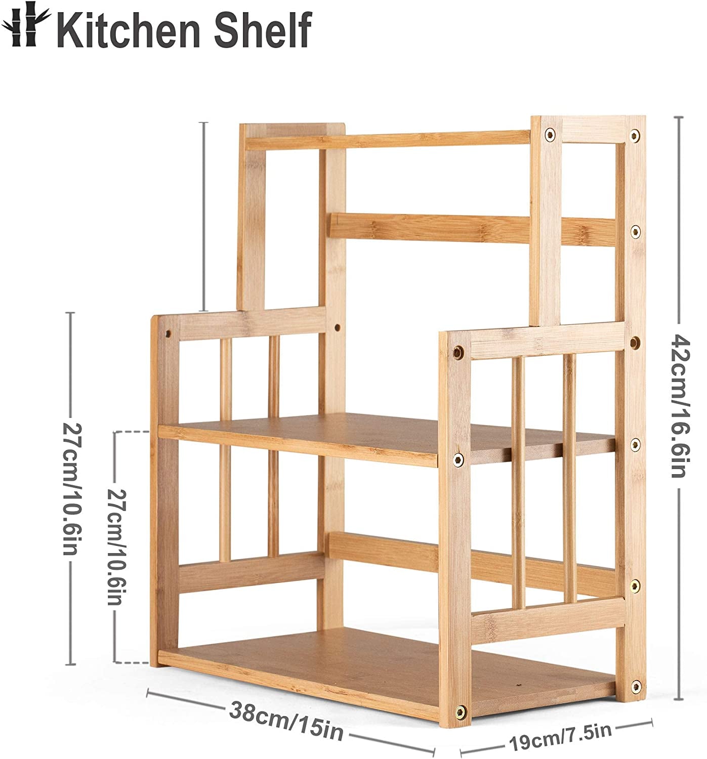 Bamboo Spice Rack Storage Shelves-3 Tier for Kitchen Counter