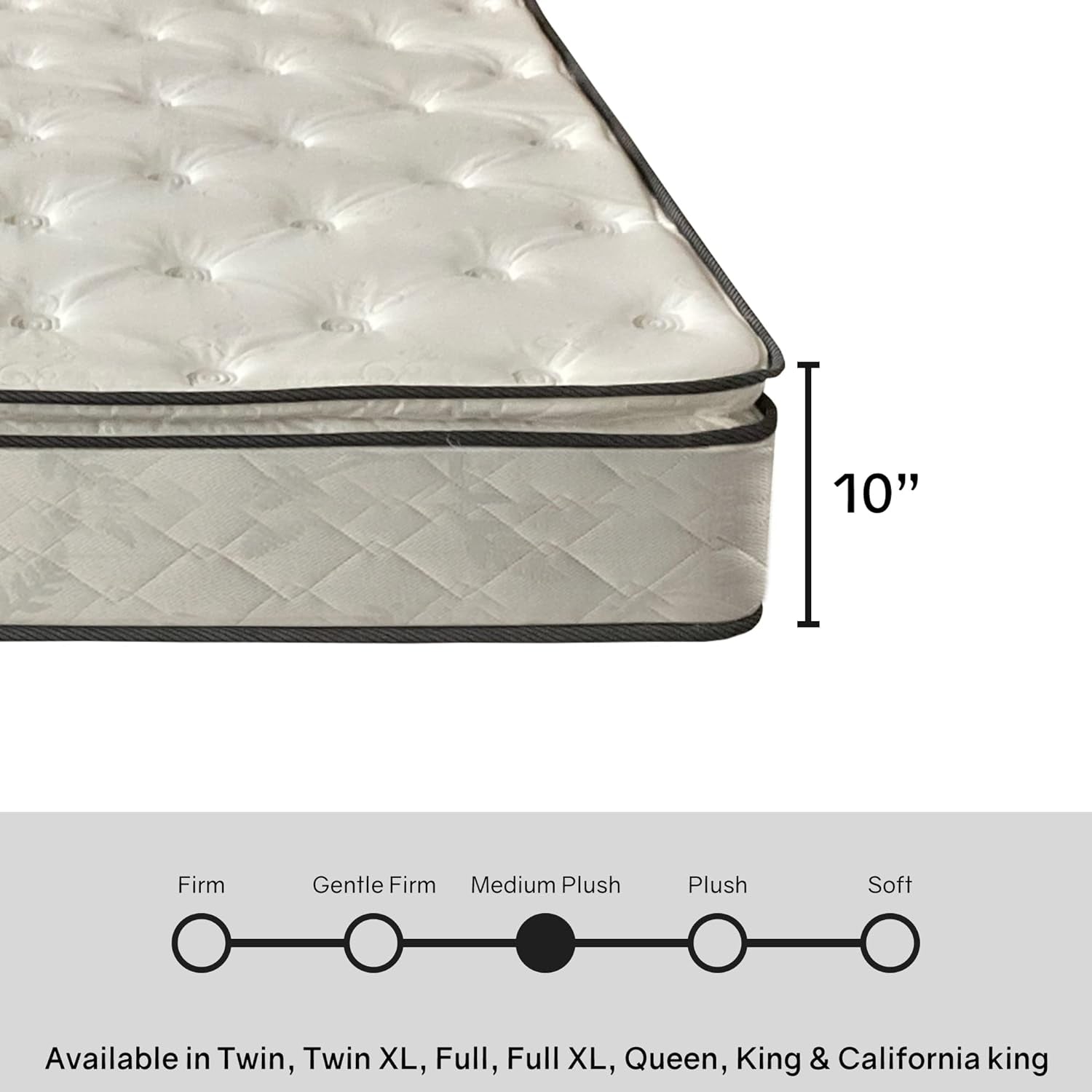 10-Inch Medium Plush Pillowtop Innerspring Mattress, King, Beige